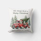 羊の赤素朴トラックをテーマにした クッション (正面)