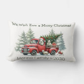 羊の赤素朴トラックをテーマにした ランバークッション (正面)