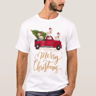 羊の運転クリスマスツリーのトラックシー Tシャツ