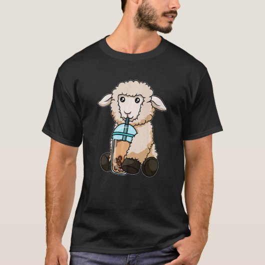 羊の飲むバブルティー可愛い動物ボバT Tシャツ (正面)