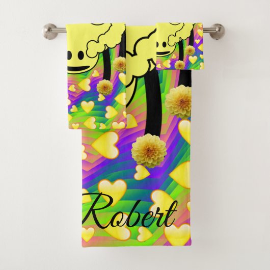 羊の黄色のハート手洗いタオルのセット バスタオルセット (インサイチュ)