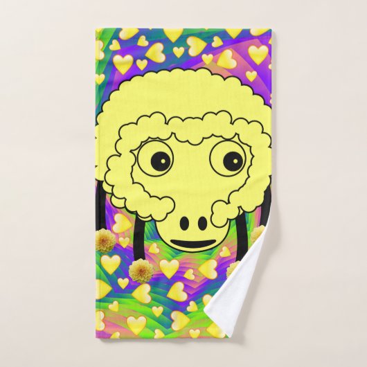 羊の黄色のハート手洗いタオルのセット バスタオルセット (ハンドタオル)