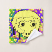 羊の黄色のハート手洗いタオルのセット バスタオルセット (ウォッシュタオル)