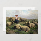羊を連れた羊飼いの女性 ポストカード (正面/裏面)