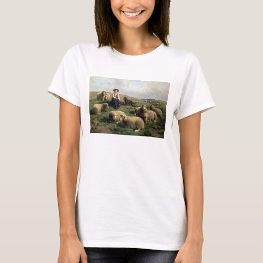 羊を連れた羊飼いの女性 Tシャツ (正面)