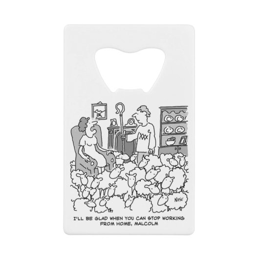 羊を連れて家から働く羊飼い クレジットカード栓抜き (正面)