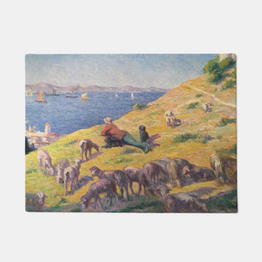 羊を連れて海を眺める ドアマット (正面)