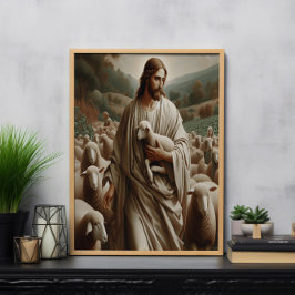 羊を飼っている良い羊飼い ポスター