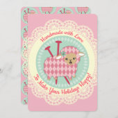 羊アーガイル編み物針クリスマスカード シーズンカード (正面/裏面)