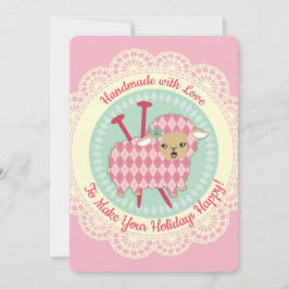 羊アーガイル編み物針クリスマスカード シーズンカード