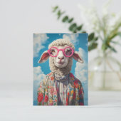 羊スタイリッシュピンクの眼鏡フローラ衣装ブルースカイ ポストカード (スタンド正面)