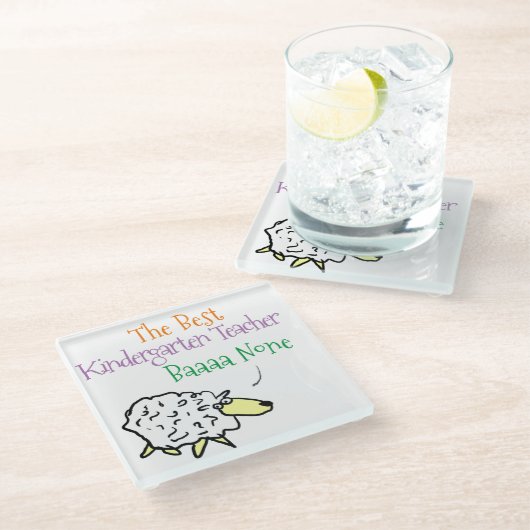 羊デザイン幼稚園先生 ガラスコースター (アングル)