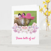 羊ファンシー「私たち両方から」誕生日 カード (黄色い花)