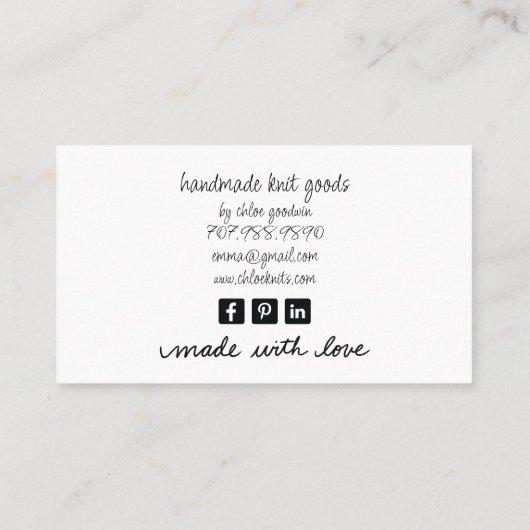 羊図解入りの、写真付きの糸編み物 名刺 (裏面)