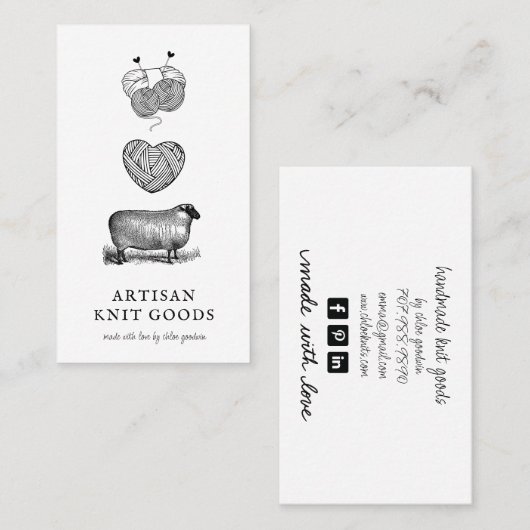 羊図解入りの、写真付きの糸編み物 名刺 (正面/裏面)