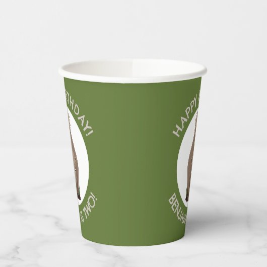 羊毛のサイのエラスモウパーソナライズされたム誕生日 紙コップ (左)