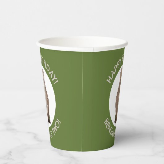 羊毛のサイのエラスモウパーソナライズされたム誕生日 紙コップ (右)