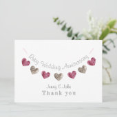羊毛ハートバンティング40thルビー結婚の記念日 サンキューカード (スタンド正面)