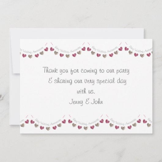 羊毛ハートバンティング40thルビー結婚の記念日 サンキューカード (裏面)