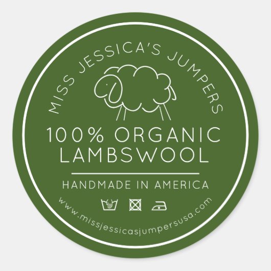 羊毛製品 グリーン 白 編み物 事業 ラウンドシール (正面)
