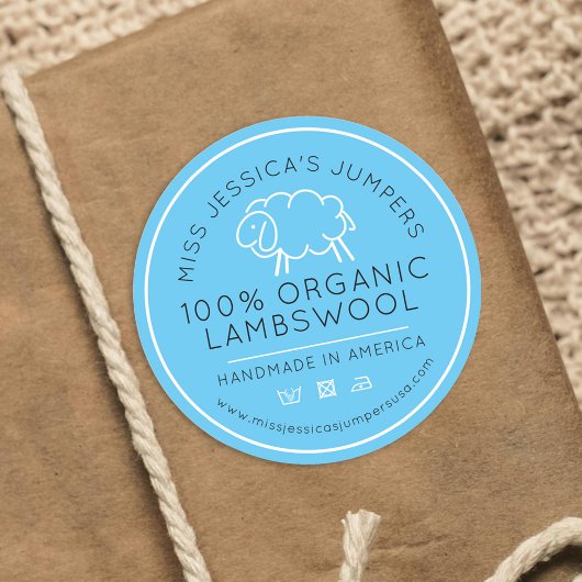 羊毛製品　青白　編み物　事業 ラウンドシール