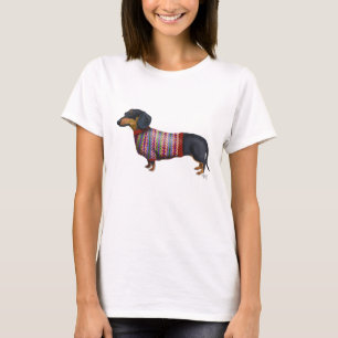 羊毛質のセーターを持つダックスフント Tシャツ