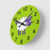 羊毛質のヒツジ ラウンド壁時計 (傾斜)