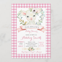 羊牧場赤ちゃんシャワー誘いピンクの女 招待状