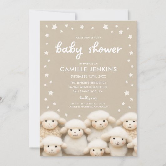 羊男女兼用赤ちゃんシャワー招待状 招待状 (正面)