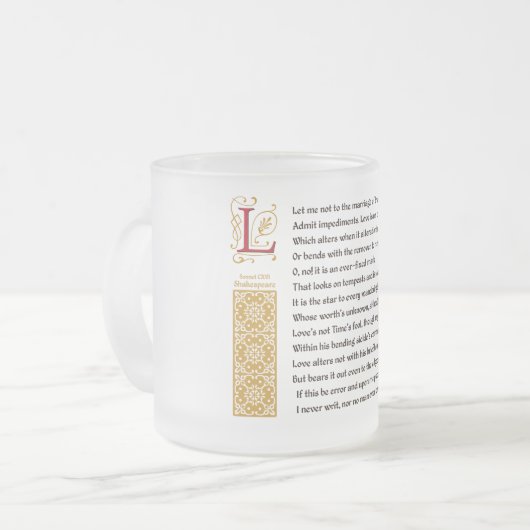 羊皮紙のシェークスピアのソネット116 (CXVI) フロストグラスマグカップ (正面左)