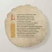 羊皮紙のシェークスピアのソネット116 (CXVI) ラウンドクッション (裏面)