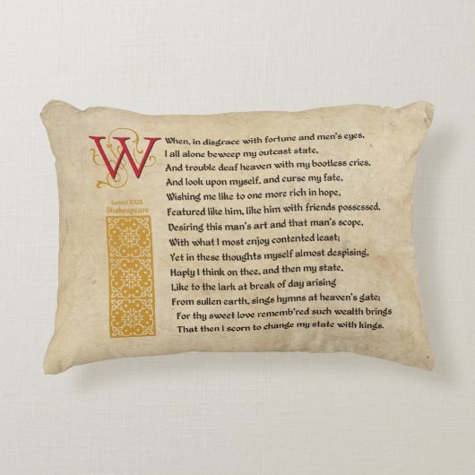 羊皮紙のシェークスピアのソネット29 (XXIX) アクセントクッション (正面)