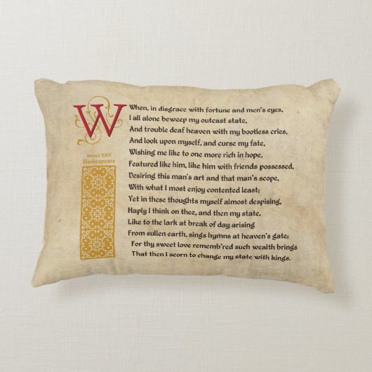 羊皮紙のシェークスピアのソネット29 (XXIX) アクセントクッション (裏面)