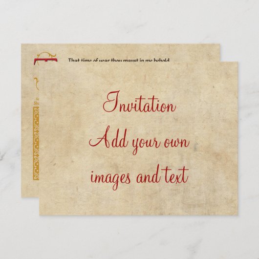 羊皮紙のシェークスピアのソネット73 (LXXIII) 招待状 (正面/裏面)