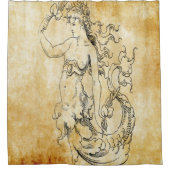 羊皮紙のヴィンテージの人魚 シャワーカーテン (正面)