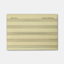 羊皮紙の一見音楽スタッフの任意文字および名前 ポストイット