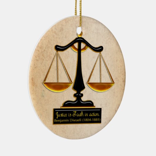 羊皮紙の正義のはかりで測られる(パーソナライズな) セラミックオーナメント (右)