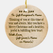 羊皮紙の正義のはかりで測られる(パーソナライズな) セラミックオーナメント (裏面)