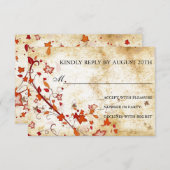 羊皮紙の渦巻のかえでの葉のヴィンテージの秋RSVP 出欠カード (正面/裏面)