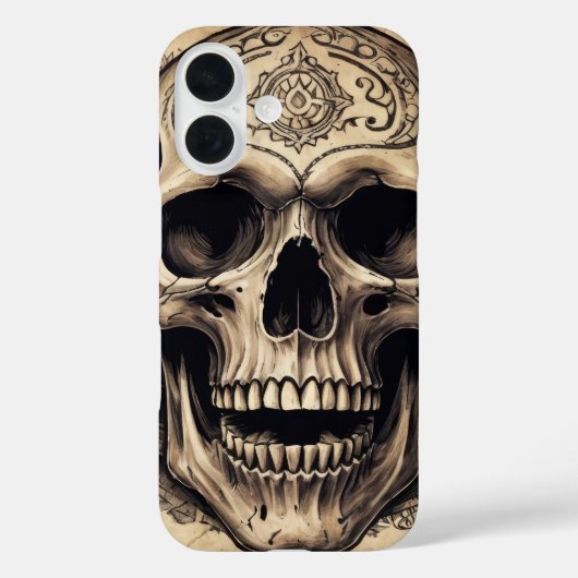 羊皮紙の表紙にインクで描かれたドクロの絵 Case-Mate iPhoneケース (裏面)