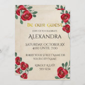 羊皮紙の赤いバラ 招待状 (正面/裏面)