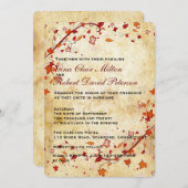羊皮紙は秋の結婚式かえでの葉のヴィンテージの渦巻きます 招待状 (正面/裏面)