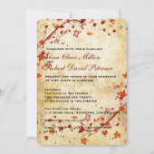 羊皮紙は秋の結婚式かえでの葉のヴィンテージの渦巻きます 招待状 (正面)
