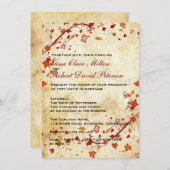 羊皮紙は秋の結婚式かえでの葉のヴィンテージの渦巻きます 招待状 (正面/裏面)