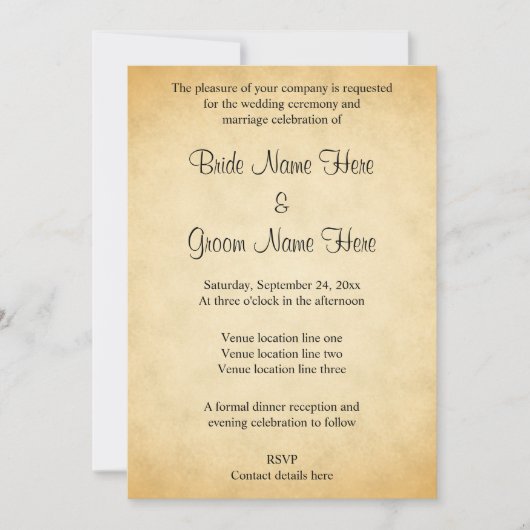 羊皮紙デザイン結婚の 招待状 (正面)