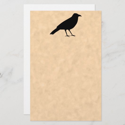羊皮紙パターンの黒いカラスの鳥 便箋 (正面/裏面)