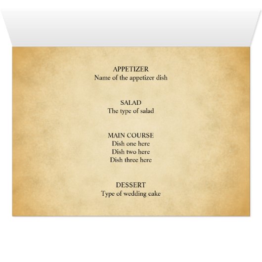 羊皮紙パターンデザインの結婚式メニュー (内部横(下))
