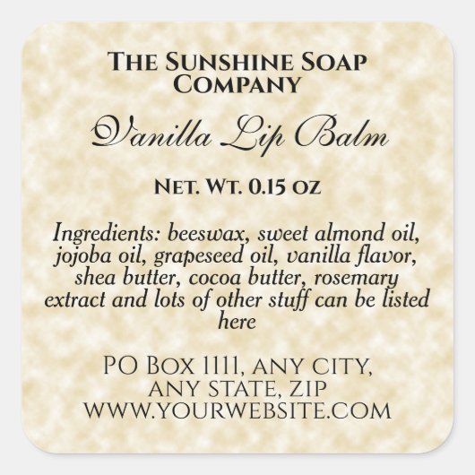 羊皮紙紙スタイルリップクリーム管ラベル スクエアシール (正面)