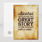 羊皮紙風5x7テーブルサイン アルコールが原因 招待状 (正面/裏面)