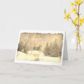 羊素朴皮紙の雪常緑冬景色 カード (黄色い花)